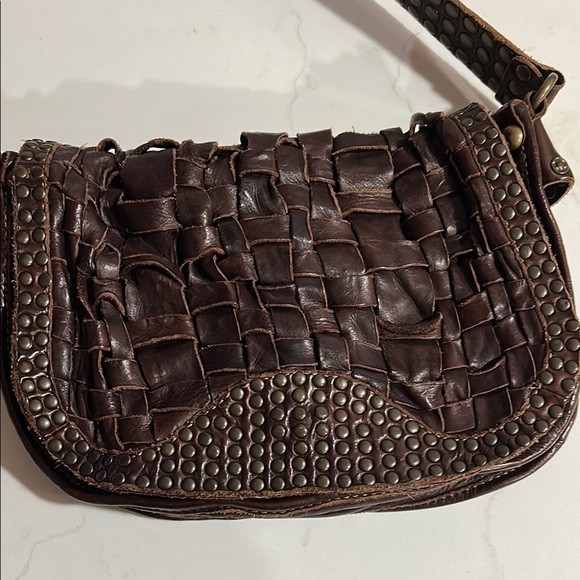 Vintage Frye Dark Brown Woven Leather Shoulder Bag - Picture 7 of 13